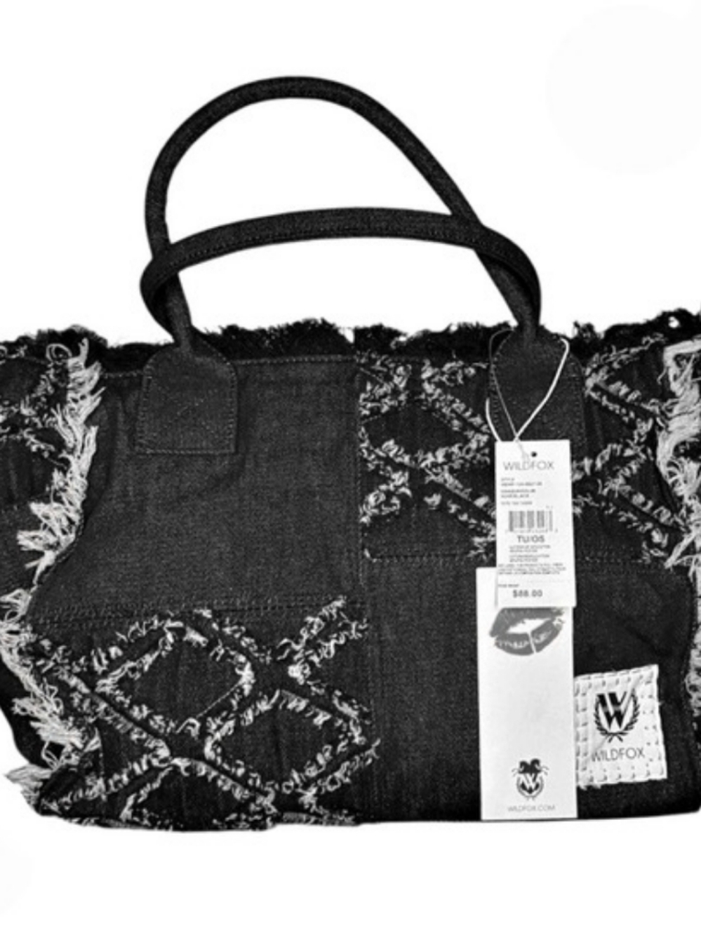Wildfox Black Denim Distressed Frayed Tote